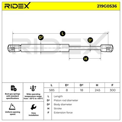 Gas Spring, boot-/cargo area RIDEX 219G0536 219G0536 - photo 7