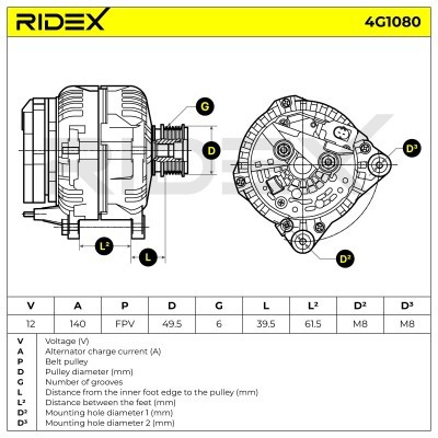 Alternator RIDEX 4G1080 4G1080 - photo 7