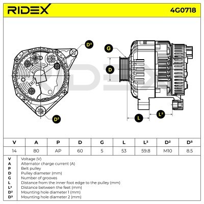 Alternator RIDEX 4G0718 4G0718 - photo 7