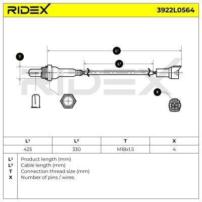 Lambda (Oxygen) Sensor RIDEX 3922L0564 3922L0564 - photo 3