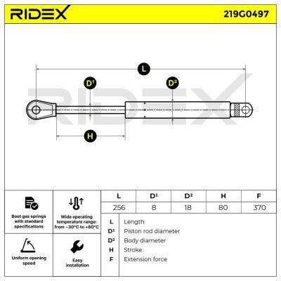 Gas Spring, boot-/cargo area RIDEX 219G0497 219G0497 - photo 7