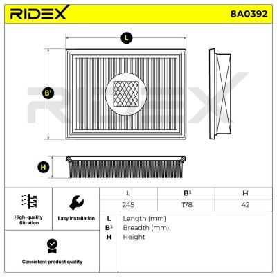 Air Filter RIDEX 8A0392 8A0392 - photo 6