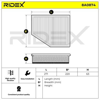 Air Filter RIDEX 8A0874 8A0874 - photo 6