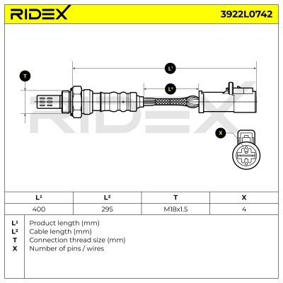 Lambda (Oxygen) Sensor RIDEX 3922L0742 3922L0742 - photo 3