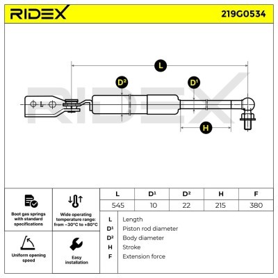 Gas Spring, boot-/cargo area RIDEX 219G0534 219G0534 - photo 7