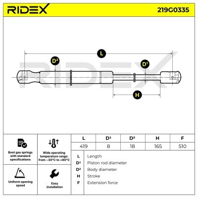 Gas Spring, boot-/cargo area RIDEX 219G0335 219G0335 - photo 8