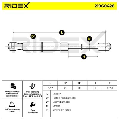 Gas Spring, boot-/cargo area RIDEX 219G0426 219G0426 - photo 7