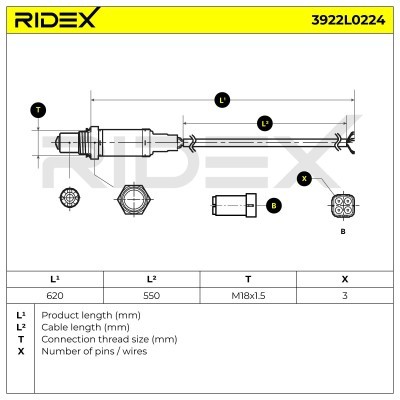 Lambda (Oxygen) Sensor RIDEX 3922L0224 3922L0224 - photo 5