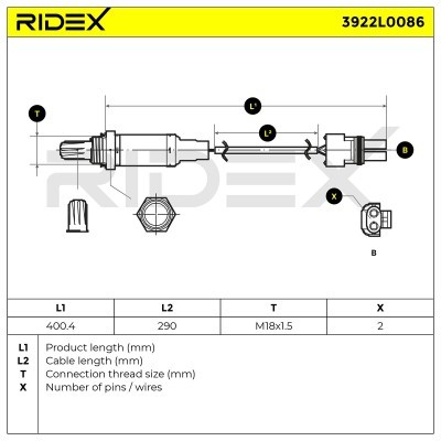 Lambda (Oxygen) Sensor RIDEX 3922L0086 3922L0086 - photo 6