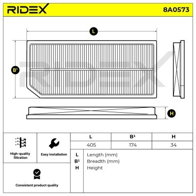 Air Filter RIDEX 8A0573 8A0573 - photo 6
