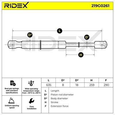 Gas Spring, boot-/cargo area RIDEX 219G0261 219G0261 - photo 11