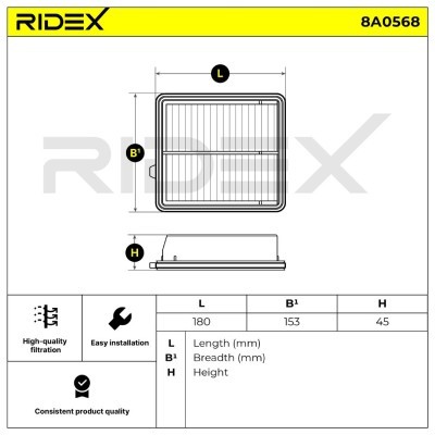 Air Filter RIDEX 8A0568 8A0568 - photo 6