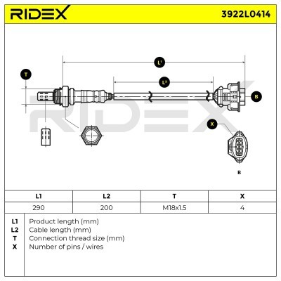 Lambda (Oxygen) Sensor RIDEX 3922L0414 3922L0414 - photo 6