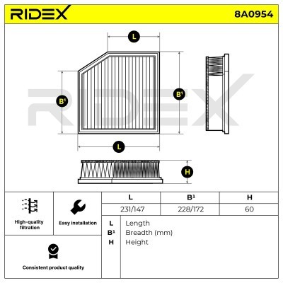 Air Filter RIDEX 8A0954 8A0954 - photo 6