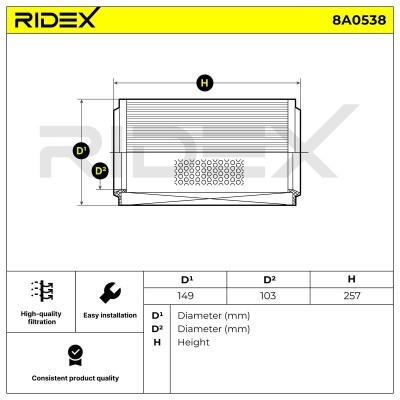 Air Filter RIDEX 8A0538 8A0538 - photo 6