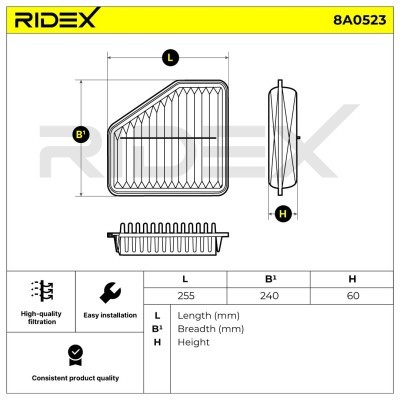 Air Filter RIDEX 8A0523 8A0523 - photo 4