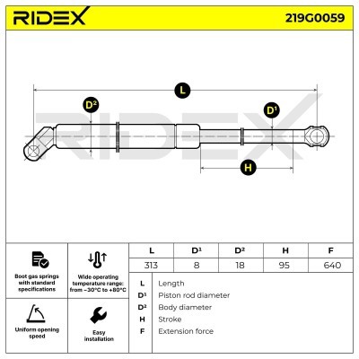 Gas Spring, boot-/cargo area RIDEX 219G0059 219G0059 - photo 7