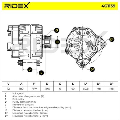 Alternator RIDEX 4G1139 4G1139 - photo 8