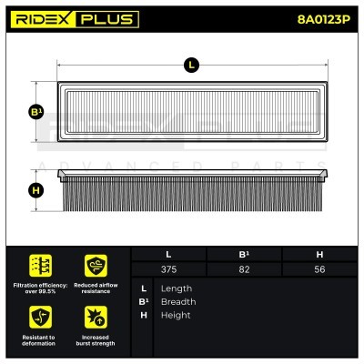 Air Filter RIDEX 8A0123P 8A0123P - photo 7