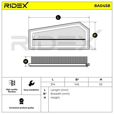 Air Filter RIDEX 8A0458 8A0458 - photo 4