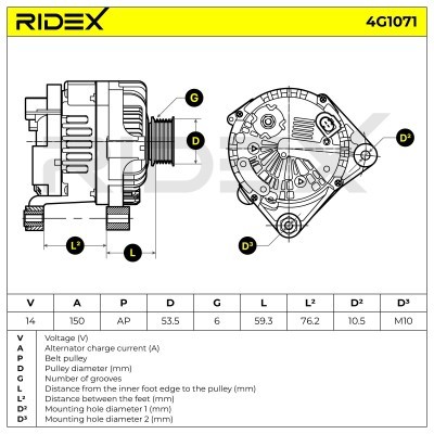 Alternator RIDEX 4G1071 4G1071 - photo 7