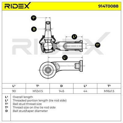 Tie Rod End RIDEX 914T0088 914T0088 - photo 7