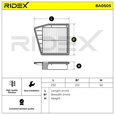 Air Filter RIDEX 8A0505 8A0505 - photo 6