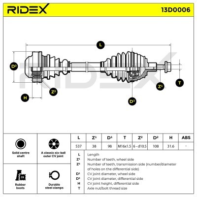 Drive Shaft RIDEX 13D0006 13D0006 - photo 5