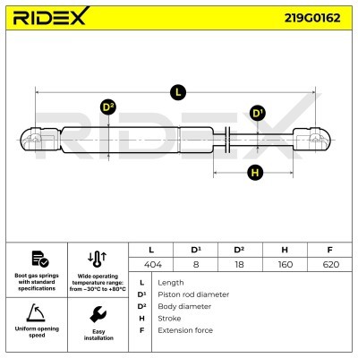 Gas Spring, boot-/cargo area RIDEX 219G0162 219G0162 - photo 6