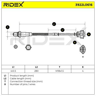 Lambda (Oxygen) Sensor RIDEX 3922L0616 3922L0616 - photo 6