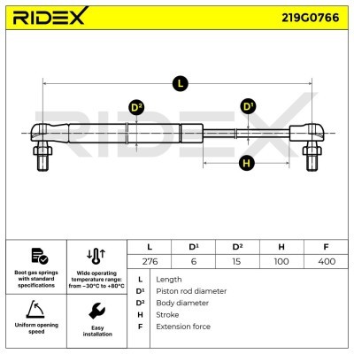 Gas Spring, boot-/cargo area RIDEX 219G0766 219G0766 - photo 6