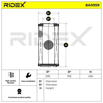 Air Filter RIDEX 8A0959 8A0959 - photo 5