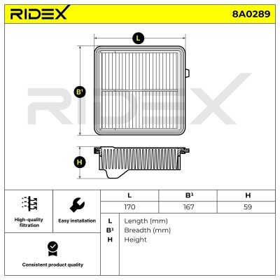 Air Filter RIDEX 8A0289 8A0289 - photo 8
