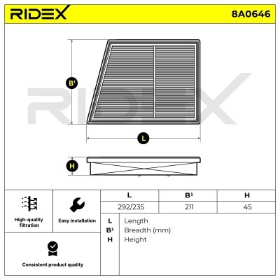 Air Filter RIDEX 8A0646 8A0646 - photo 6