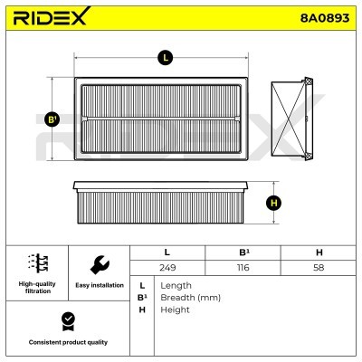 Air Filter RIDEX 8A0893 8A0893 - photo 6