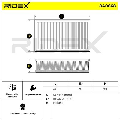 Air Filter RIDEX 8A0668 8A0668 - photo 6