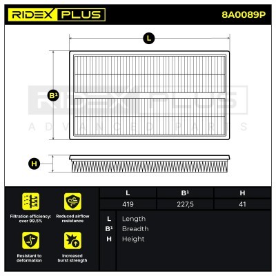 Air Filter RIDEX 8A0089P 8A0089P - photo 7