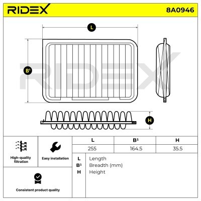 Air Filter RIDEX 8A0946 8A0946 - photo 6