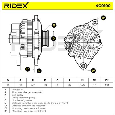 Alternator RIDEX 4G0100 4G0100 - photo 7