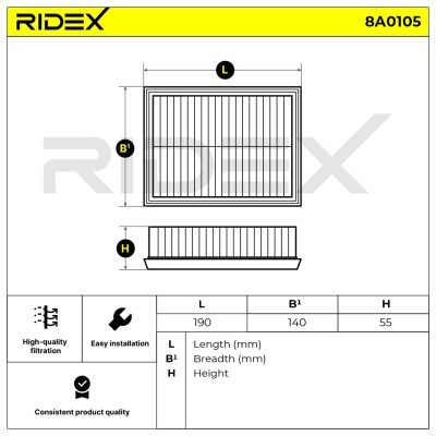 Air Filter RIDEX 8A0105 8A0105 - photo 6
