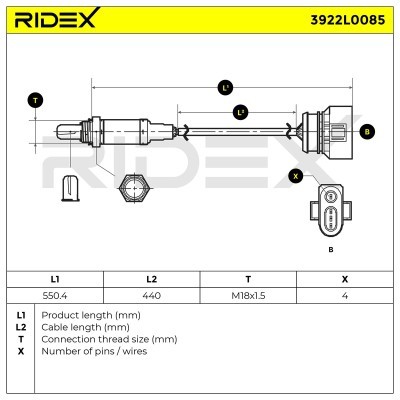 Lambda (Oxygen) Sensor RIDEX 3922L0085 3922L0085 - photo 6