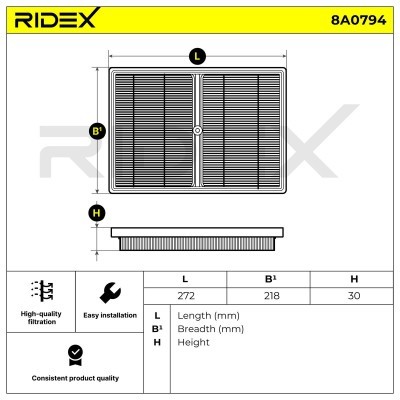 Air Filter RIDEX 8A0794 8A0794 - photo 6