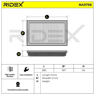 Air Filter RIDEX 8A0756 8A0756 - photo 6