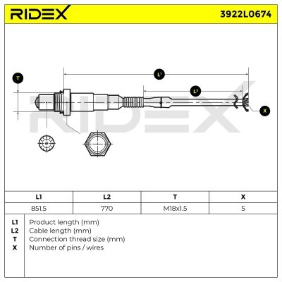 Lambda (Oxygen) Sensor RIDEX 3922L0674 3922L0674 - photo 5