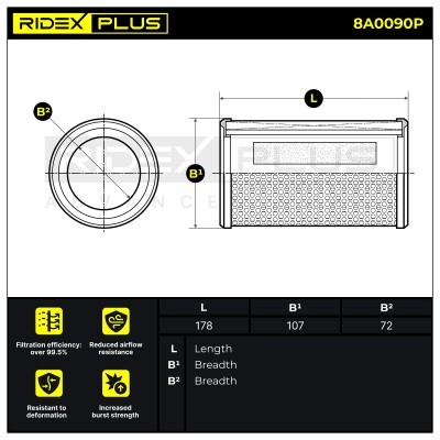Air Filter RIDEX 8A0090P 8A0090P - photo 3