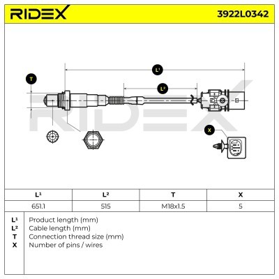 Lambda (Oxygen) Sensor RIDEX 3922L0342 3922L0342 - photo 5