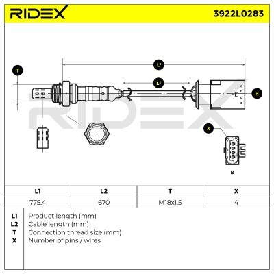Lambda (Oxygen) Sensor RIDEX 3922L0283 3922L0283 - photo 6