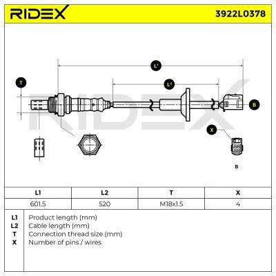 Lambda (Oxygen) Sensor RIDEX 3922L0378 3922L0378 - photo 6