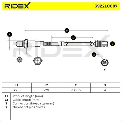 Lambda (Oxygen) Sensor RIDEX 3922L0087 3922L0087 - photo 6