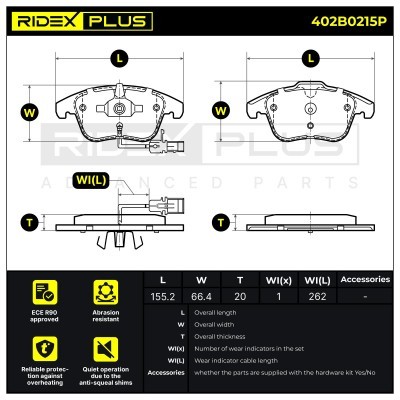 Brake Pads Set RIDEX 402B0215P 402B0215P - photo 2